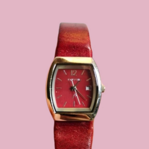 Vintage Fossil Red Genuine‎ Leather Women's Watch Model 9577